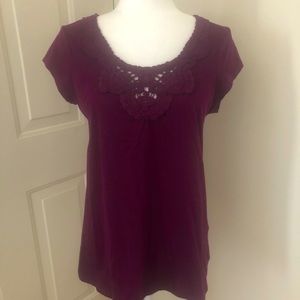 Petite Small Old Navy Eggplant T-Shirt with Crochet Detail